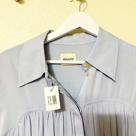 NWT KHAITE Colleen Pleated Silk Georgette Midi Blouson Shirt Dress $2200 Medium - Picture 13 of 16
